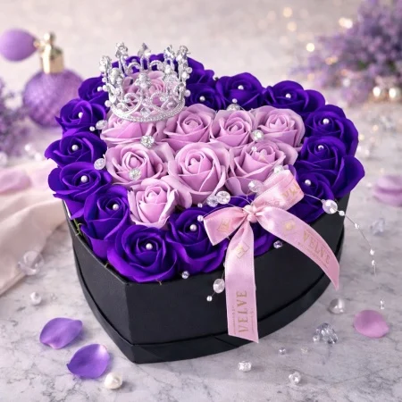 Aranjament Floral Royal Inimă Mov-Roz